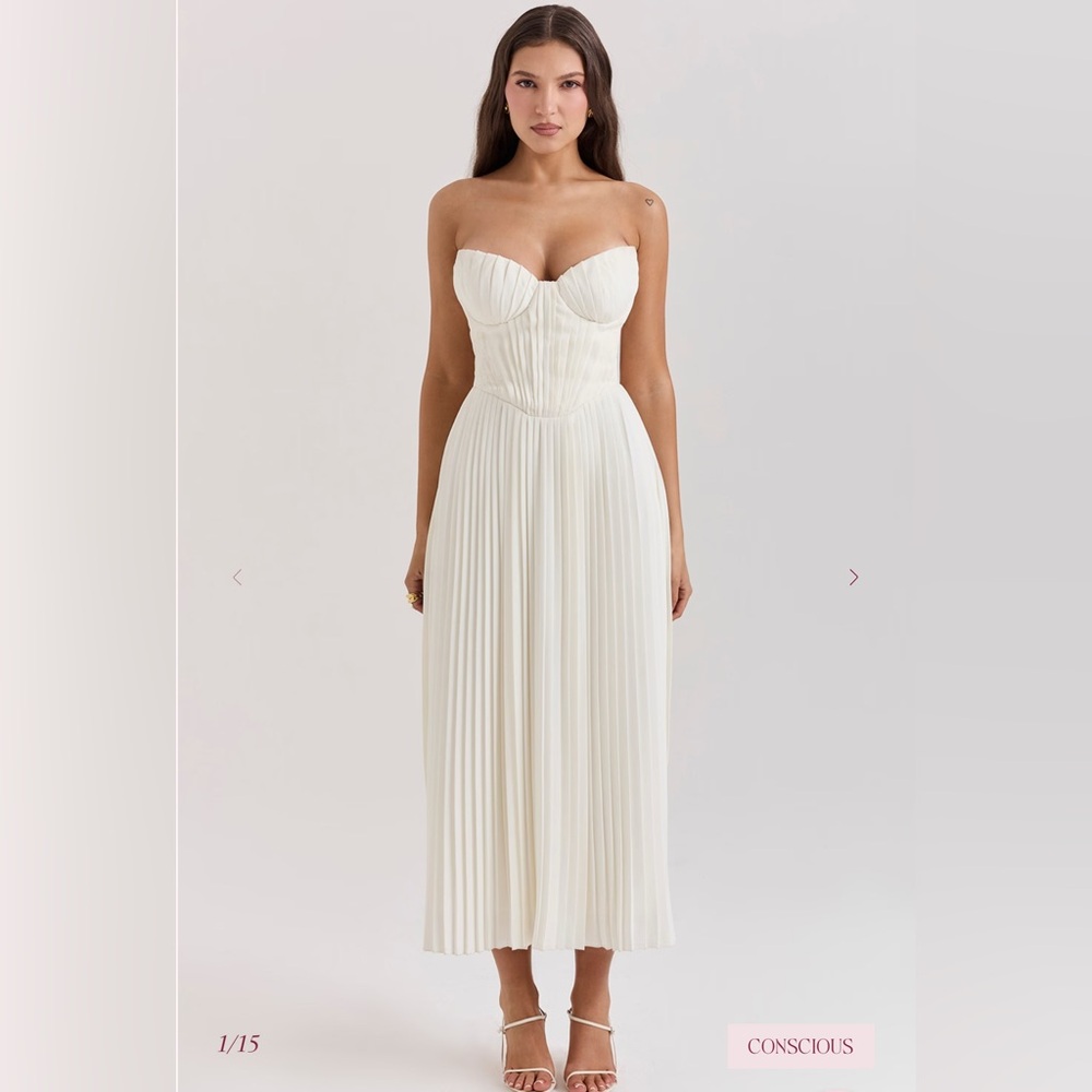 NWT House of CB Amorata ivory pleated maxi dress